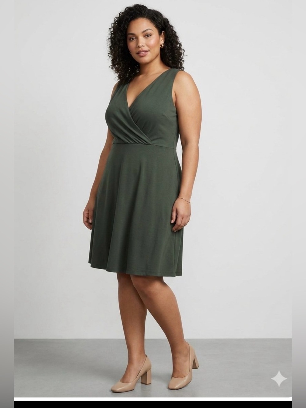 LOFT olive green faux-wrap sleeveless dress